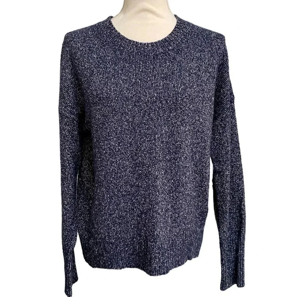 Banana Republic Marled Knit Crewneck Sweater Navy Cotton Blend Size M